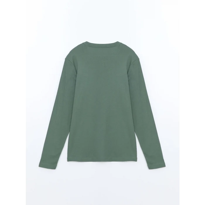 LCWAIKIKI Basic Yeşil Bisiklet Yaka Uzun Kollu Penye Erkek Tişört