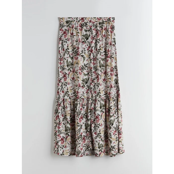 LCW Grace Bej Beli Lastikli Çiçekli A Kesim Etek