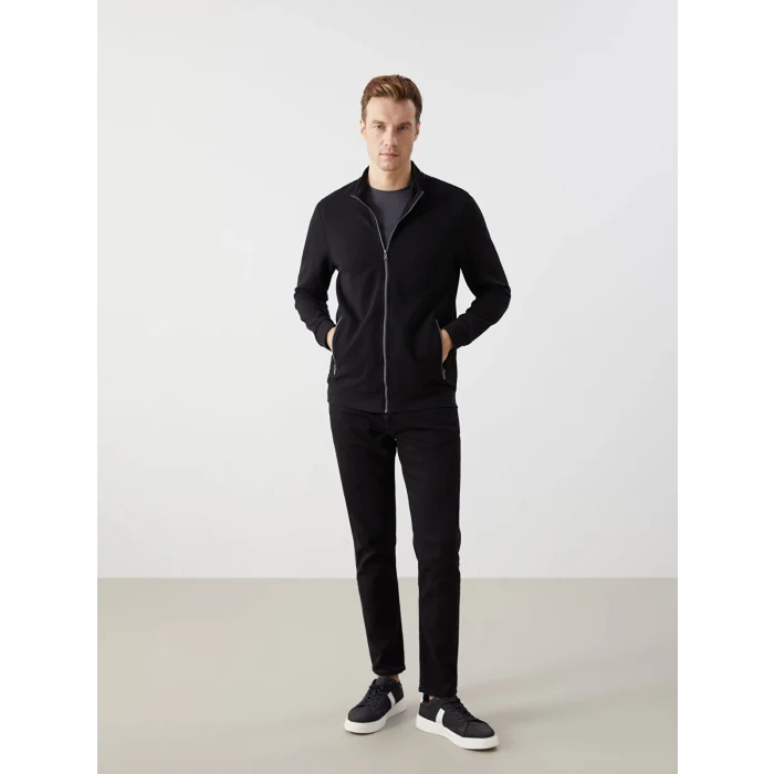 LCWAIKIKI Classic Siyah Dik Yaka Uzun Kollu Erkek Fermuarlı Sweatshirt