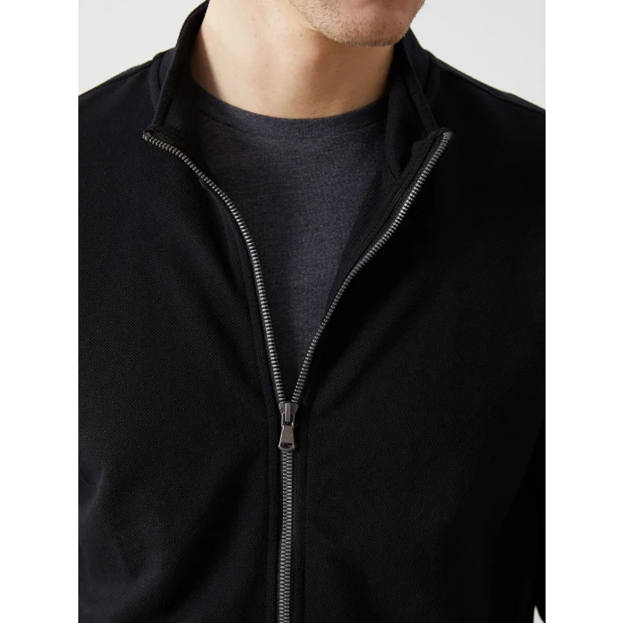 LCWAIKIKI Classic Siyah Dik Yaka Uzun Kollu Erkek Fermuarlı Sweatshirt