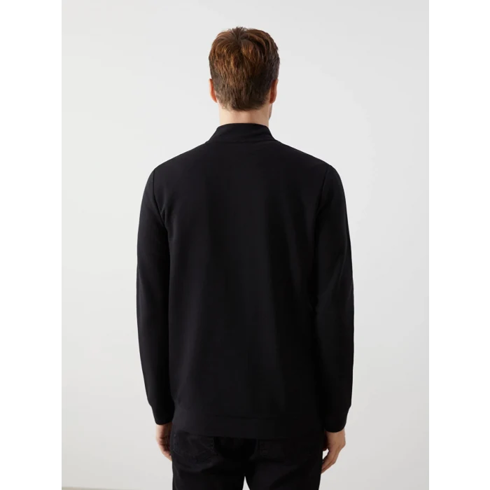LCWAIKIKI Classic Siyah Dik Yaka Uzun Kollu Erkek Fermuarlı Sweatshirt