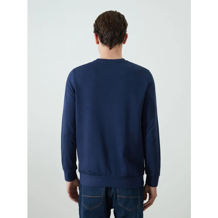 LCWAIKIKI Classic Lacivert Bisiklet Yaka Uzun Kollu Baskılı Erkek Sweatshirt