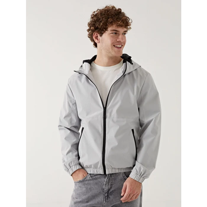XSIDE Gri Standart Kalıp Kapüşonlu Erkek Yağmurluk