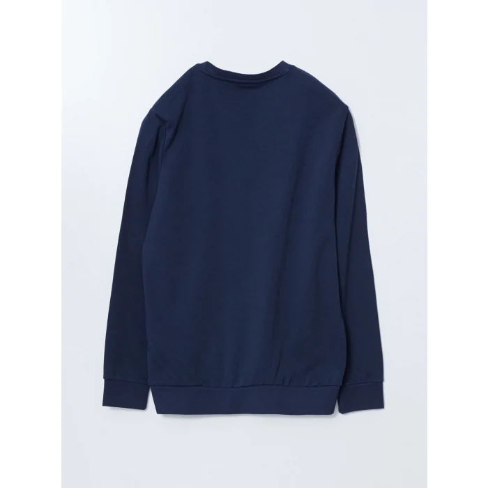 LCWAIKIKI Classic Lacivert Bisiklet Yaka Uzun Kollu Baskılı Erkek Sweatshirt