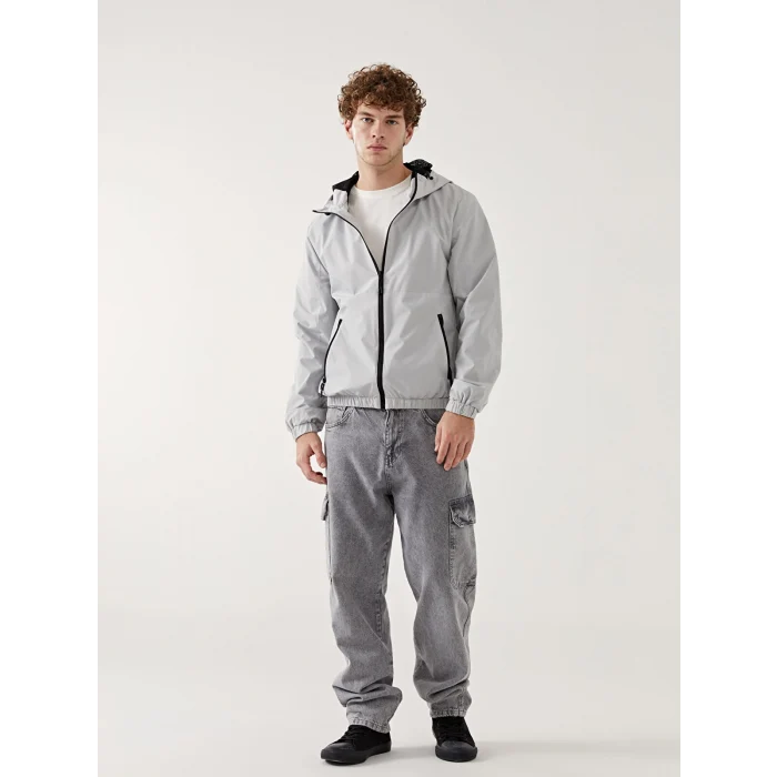 XSIDE Gri Standart Kalıp Kapüşonlu Erkek Yağmurluk