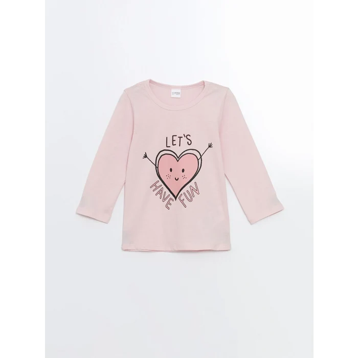 LCW Kids Pembe Bisiklet Yaka Baskılı Kız Çocuk Pijama Takımı