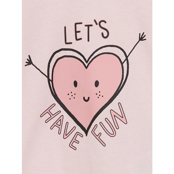 LCW Kids Pembe Bisiklet Yaka Baskılı Kız Çocuk Pijama Takımı