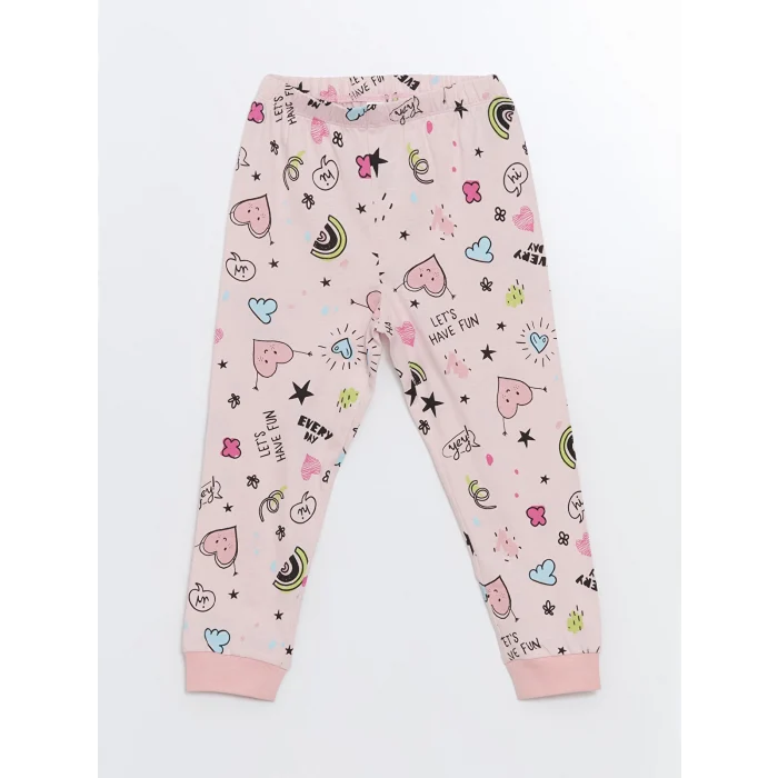 LCW Kids Pembe Bisiklet Yaka Baskılı Kız Çocuk Pijama Takımı