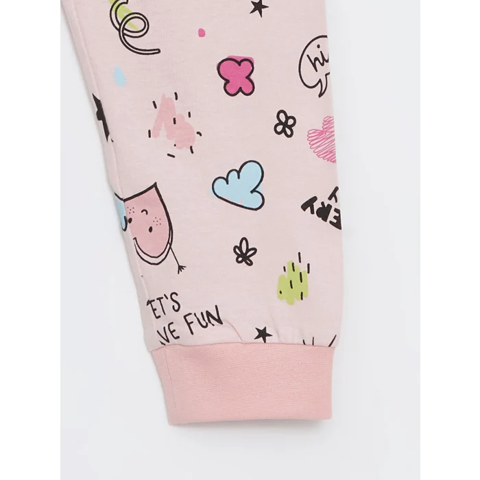 LCW Kids Pembe Bisiklet Yaka Baskılı Kız Çocuk Pijama Takımı