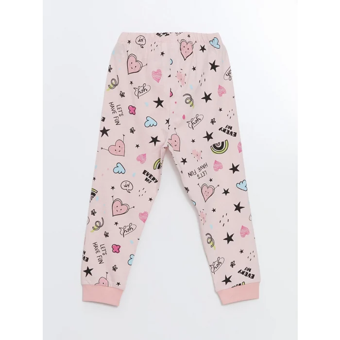 LCW Kids Pembe Bisiklet Yaka Baskılı Kız Çocuk Pijama Takımı