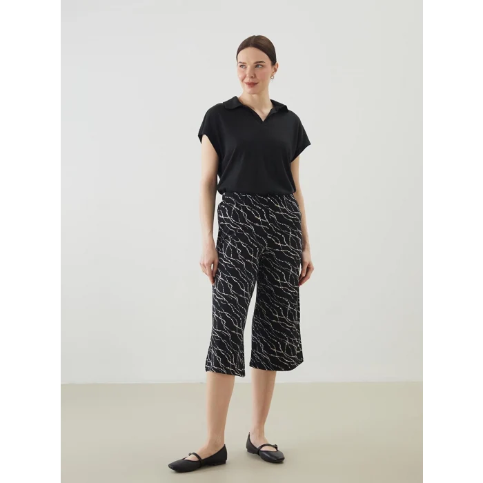 LCW Grace Siyah Beli Lastikli Çiçekli Kadın Kapri