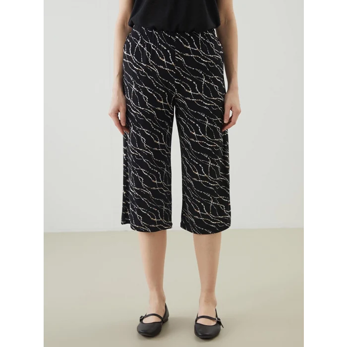 LCW Grace Siyah Beli Lastikli Çiçekli Kadın Kapri