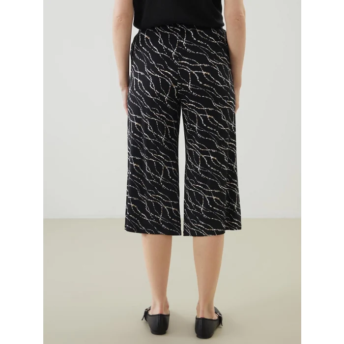 LCW Grace Siyah Beli Lastikli Çiçekli Kadın Kapri