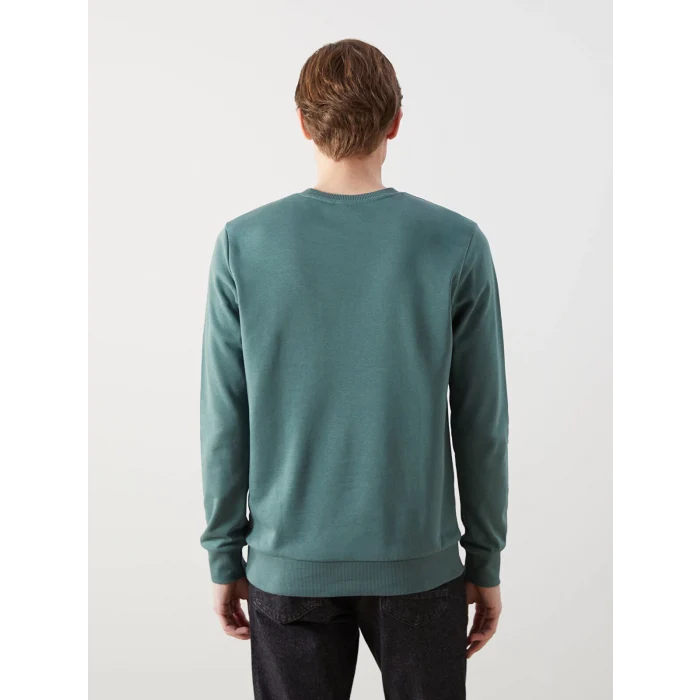 LCWAIKIKI Classic Yeşil Bisiklet Yaka Uzun Kollu Baskılı Erkek Sweatshirt