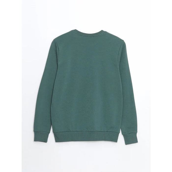 LCWAIKIKI Classic Yeşil Bisiklet Yaka Uzun Kollu Baskılı Erkek Sweatshirt