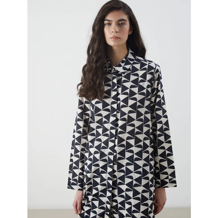 LCW Modest Siyah Desenli Kadın Gömlek Tunik