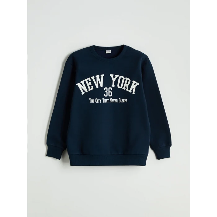 LCW Kids Lacivert Bisiklet Yaka New York Baskılı Erkek Çocuk Eşofman Takımı