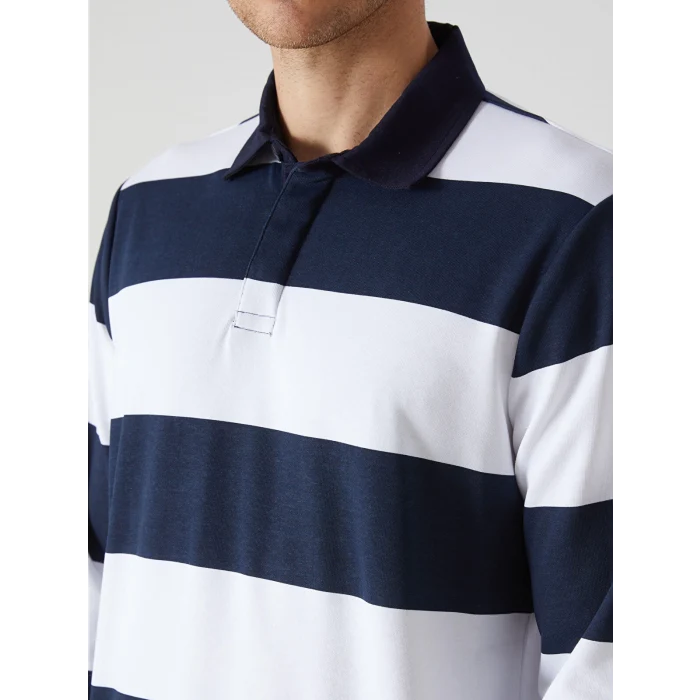 LCWAIKIKI Basic Lacivert Polo Yaka Uzun Kollu Çizgili Erkek Sweatshirt