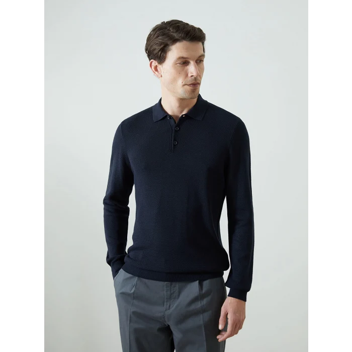 LCWAIKIKI Classic Lacivert Polo Yaka Uzun Kollu Erkek Triko Kazak