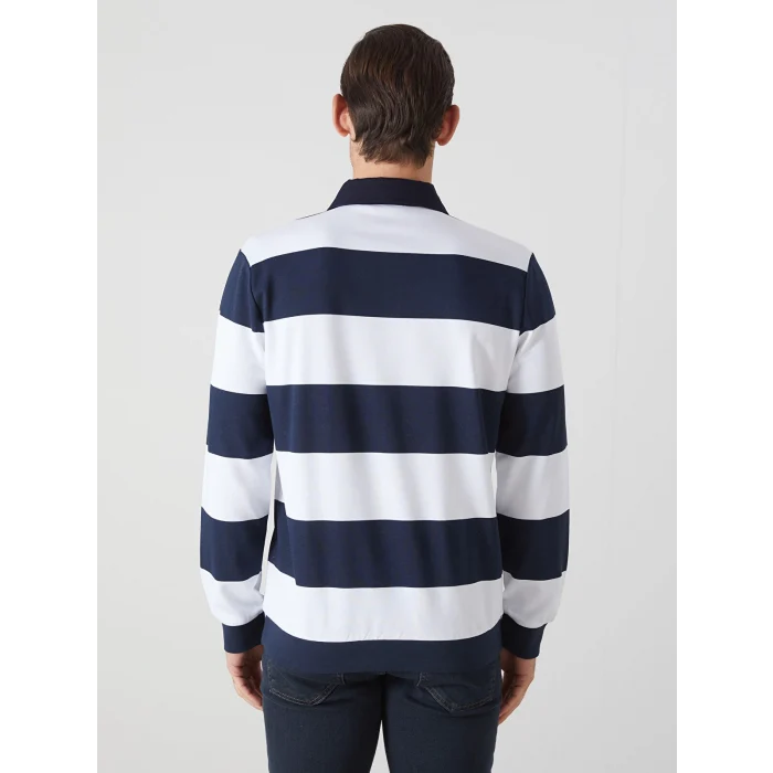 LCWAIKIKI Basic Lacivert Polo Yaka Uzun Kollu Çizgili Erkek Sweatshirt