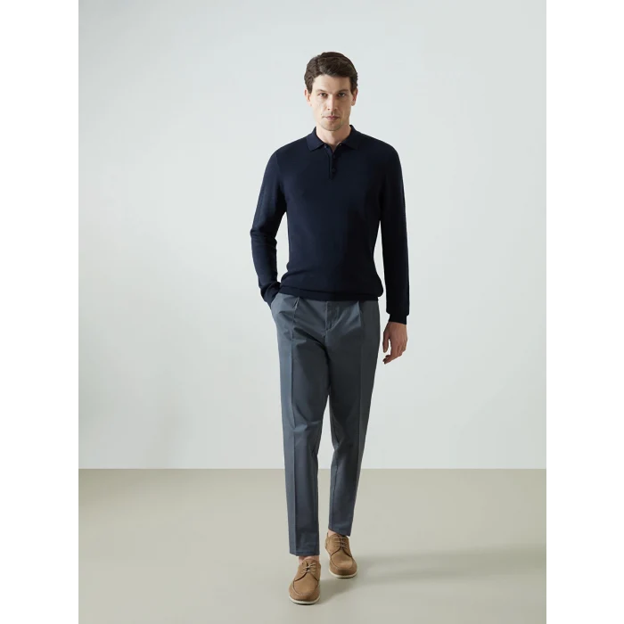 LCWAIKIKI Classic Lacivert Polo Yaka Uzun Kollu Erkek Triko Kazak