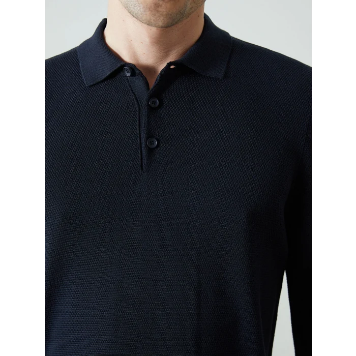 LCWAIKIKI Classic Lacivert Polo Yaka Uzun Kollu Erkek Triko Kazak