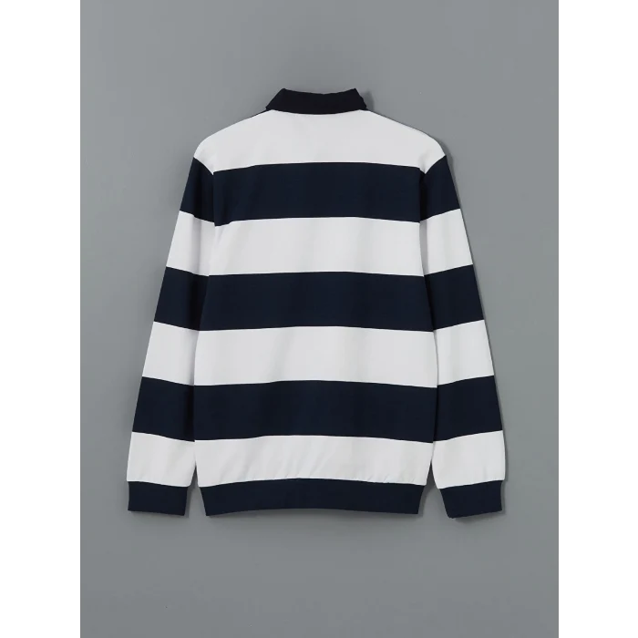 LCWAIKIKI Basic Lacivert Polo Yaka Uzun Kollu Çizgili Erkek Sweatshirt