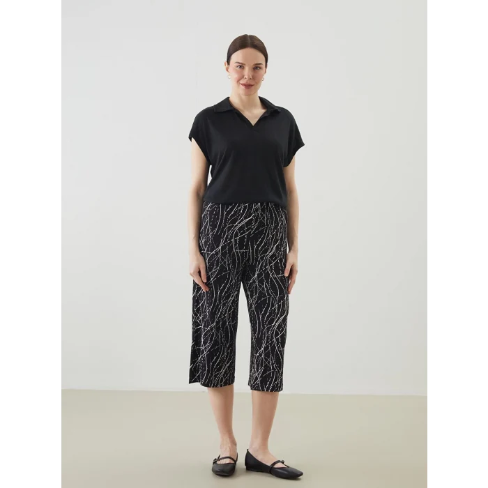 LCW Grace Siyah Beli Lastikli Çiçekli Kadın Kapri