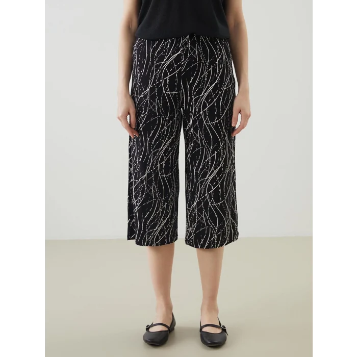 LCW Grace Siyah Beli Lastikli Çiçekli Kadın Kapri