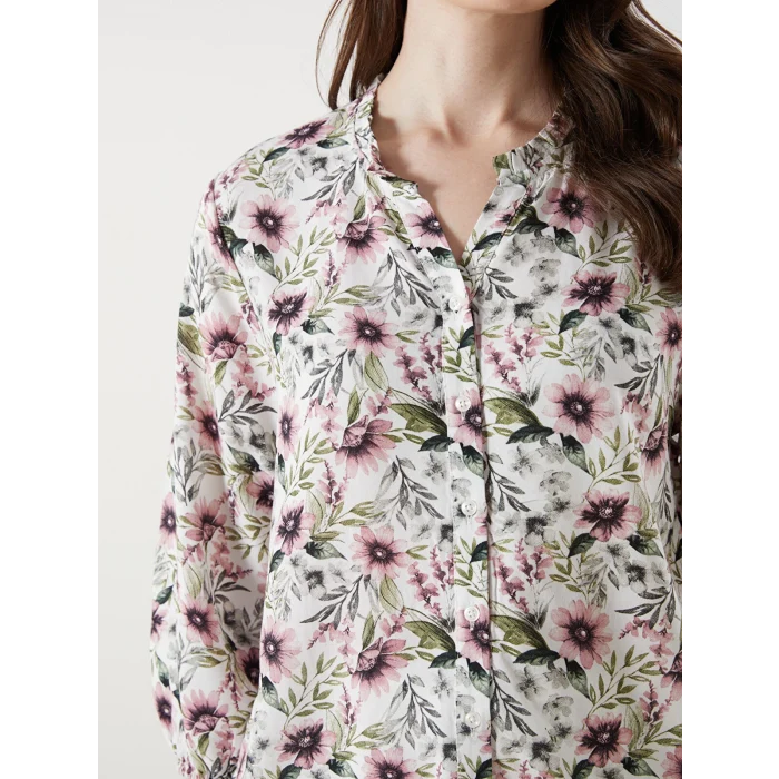 LCW Grace Ekru Kaçık Yaka Çiçekli Kadın Bluz