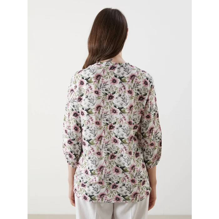 LCW Grace Ekru Kaçık Yaka Çiçekli Kadın Bluz