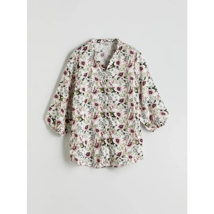 LCW Grace Ekru Kaçık Yaka Çiçekli Kadın Bluz