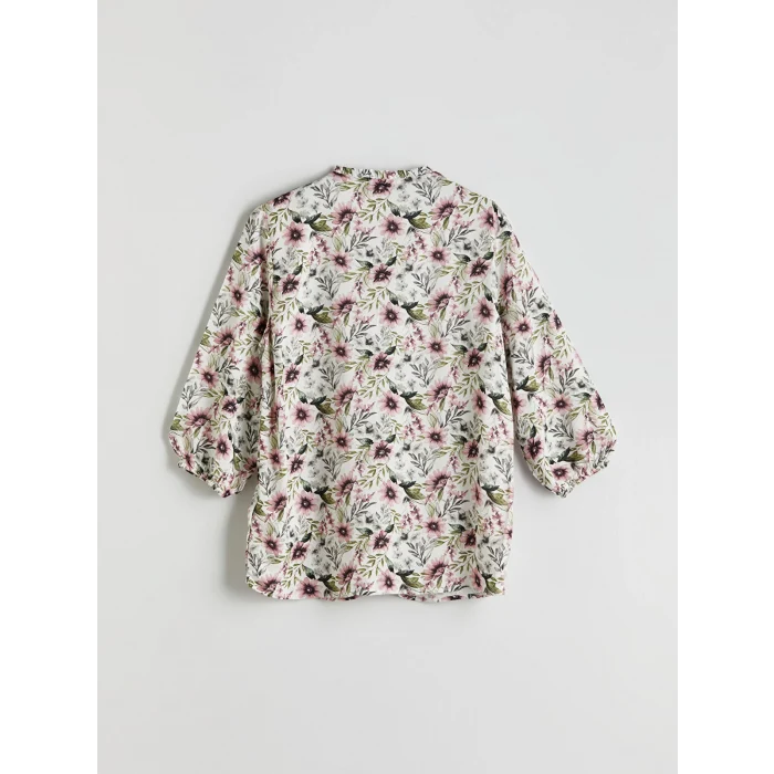 LCW Grace Ekru Kaçık Yaka Çiçekli Kadın Bluz