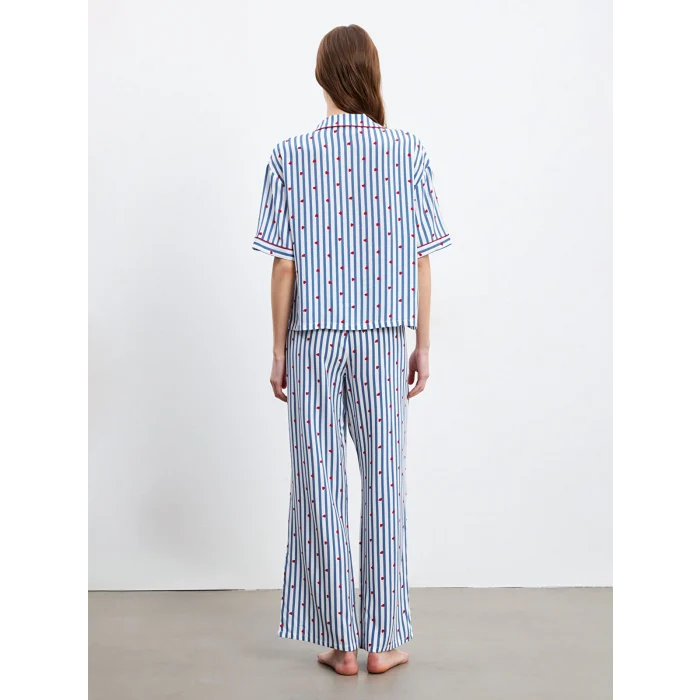 LCW DREAM Indigo Gömlek Yaka Desenli Kadın Pijama Takımı