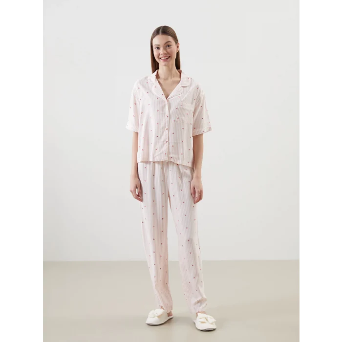 LCW DREAM Pembe Gömlek Yaka Baskılı Kadın Pijama Takımı