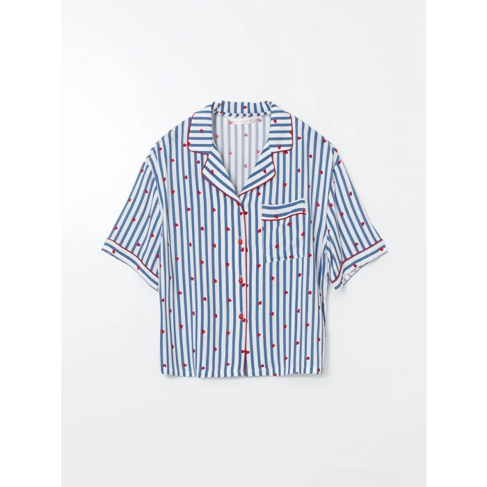 LCW DREAM Indigo Gömlek Yaka Desenli Kadın Pijama Takımı