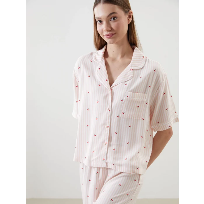 LCW DREAM Pembe Gömlek Yaka Baskılı Kadın Pijama Takımı