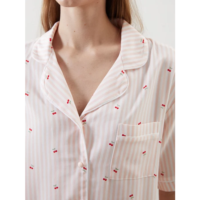 LCW DREAM Pembe Gömlek Yaka Baskılı Kadın Pijama Takımı