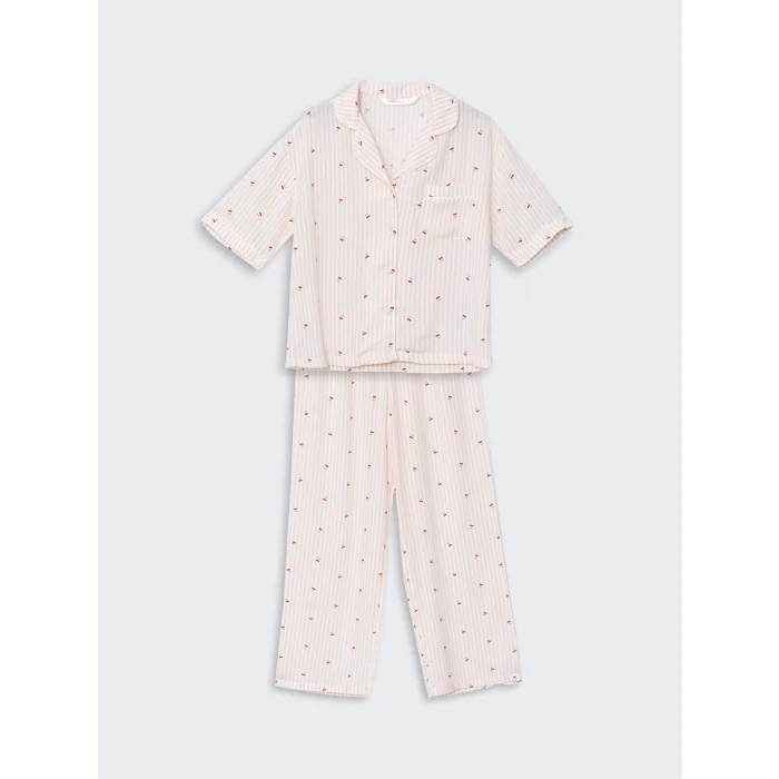 LCW DREAM Pembe Gömlek Yaka Baskılı Kadın Pijama Takımı