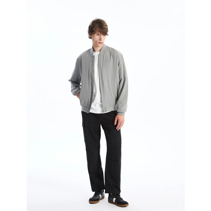 XSIDE Gri Standart Kalıp Kolej Yaka Erkek Bomber Mont