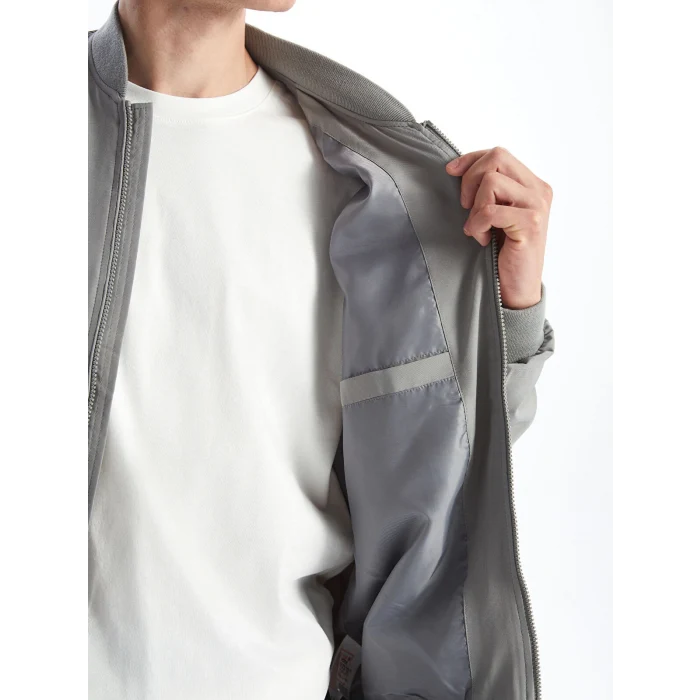 XSIDE Gri Standart Kalıp Kolej Yaka Erkek Bomber Mont