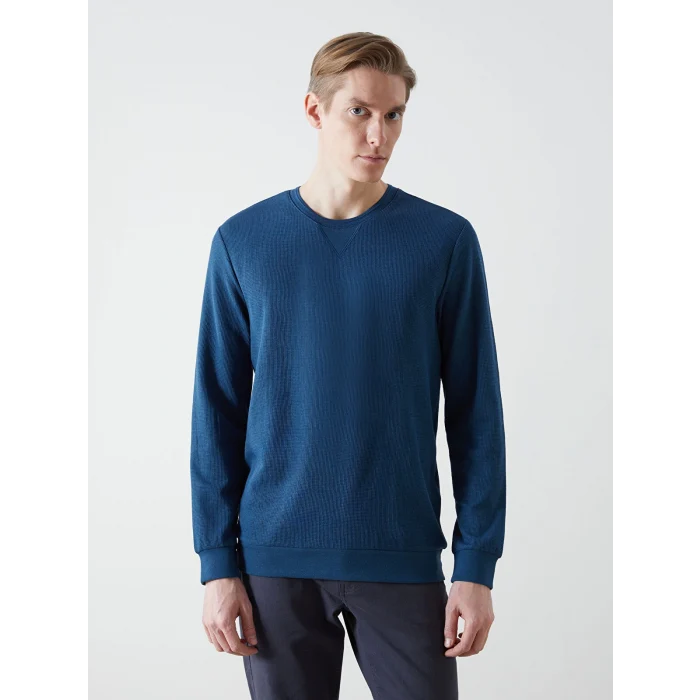 LCWAIKIKI Classic Indigo Bisiklet Yaka Uzun Kollu Erkek Sweatshirt