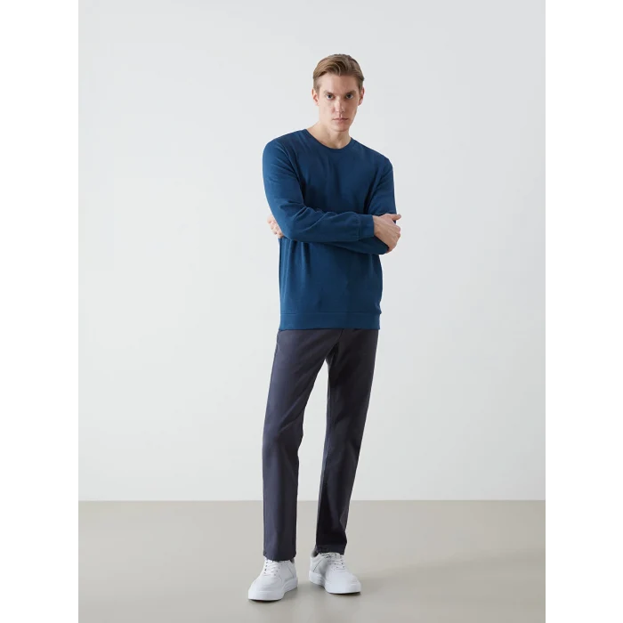 LCWAIKIKI Classic Indigo Bisiklet Yaka Uzun Kollu Erkek Sweatshirt