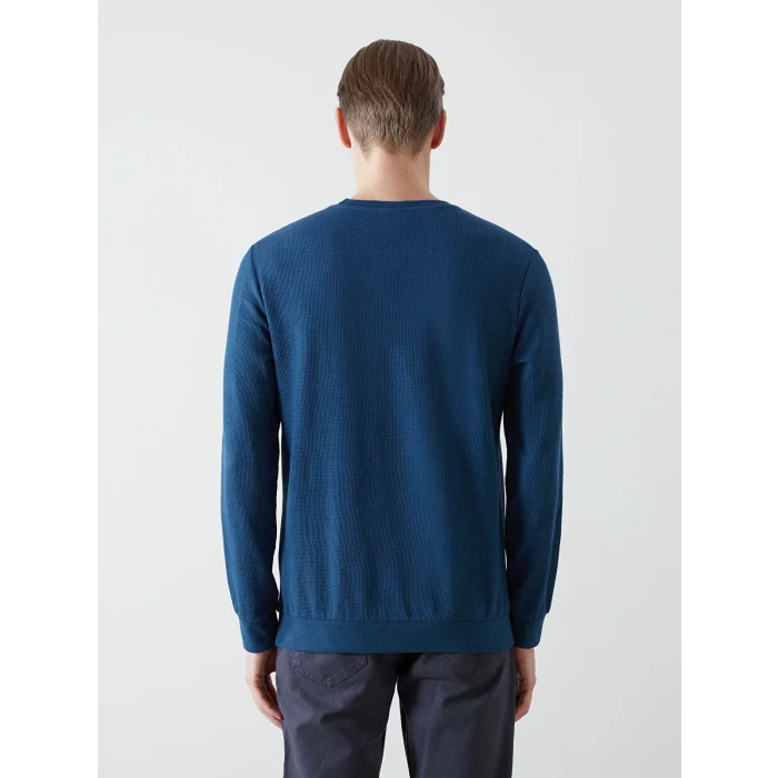 LCWAIKIKI Classic Indigo Bisiklet Yaka Uzun Kollu Erkek Sweatshirt