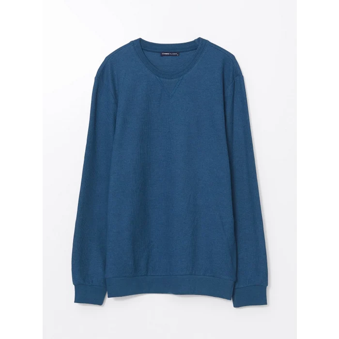 LCWAIKIKI Classic Indigo Bisiklet Yaka Uzun Kollu Erkek Sweatshirt