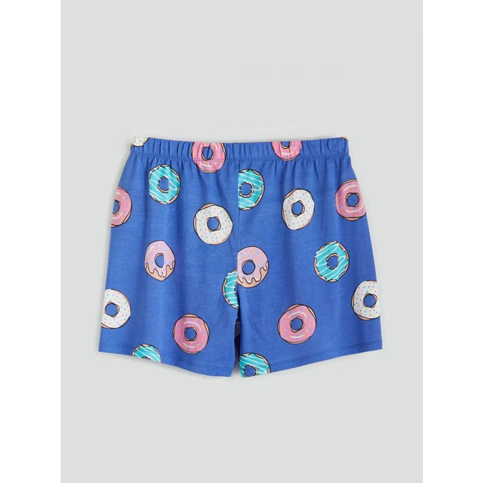 LCW Young Mavi Bisiklet Yaka Desenli Kadın Şortlu Pijama Takımı