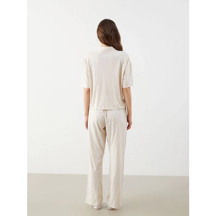 LCW Young Bej Gömlek Yaka Ayı Teddy Baskılı Kadın Pijama Takımı