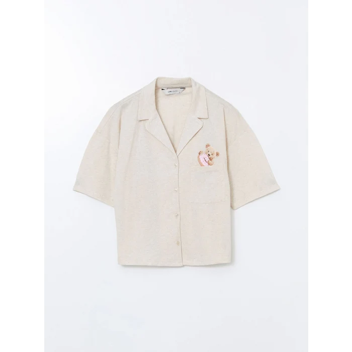 LCW Young Bej Gömlek Yaka Ayı Teddy Baskılı Kadın Pijama Takımı