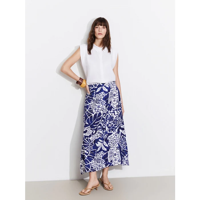 LCWAIKIKI Classic Mavi Beli Lastikli Çiçekli Kadın Etek