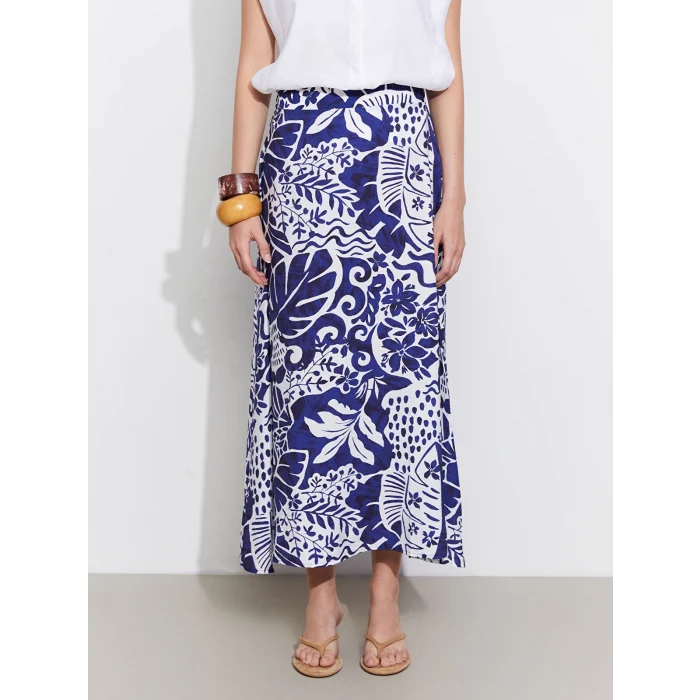 LCWAIKIKI Classic Mavi Beli Lastikli Çiçekli Kadın Etek